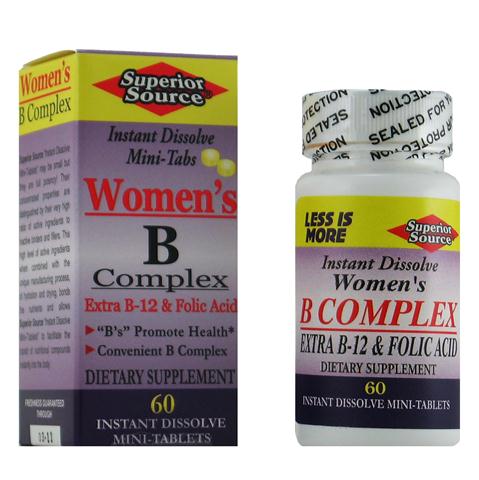 Women's B Complex 'Instant Dissolve Micro-Tabs' are a combination of B Vitamins that work together to provide a number of health benefits. The combination of B-Vitamins can help combat symptoms and or causes of stress, depression and cardiovascular disease, as well as increase metabolism, helps maintain healthy skin and muscle tone and enhance nervous system function and improve the immune system..